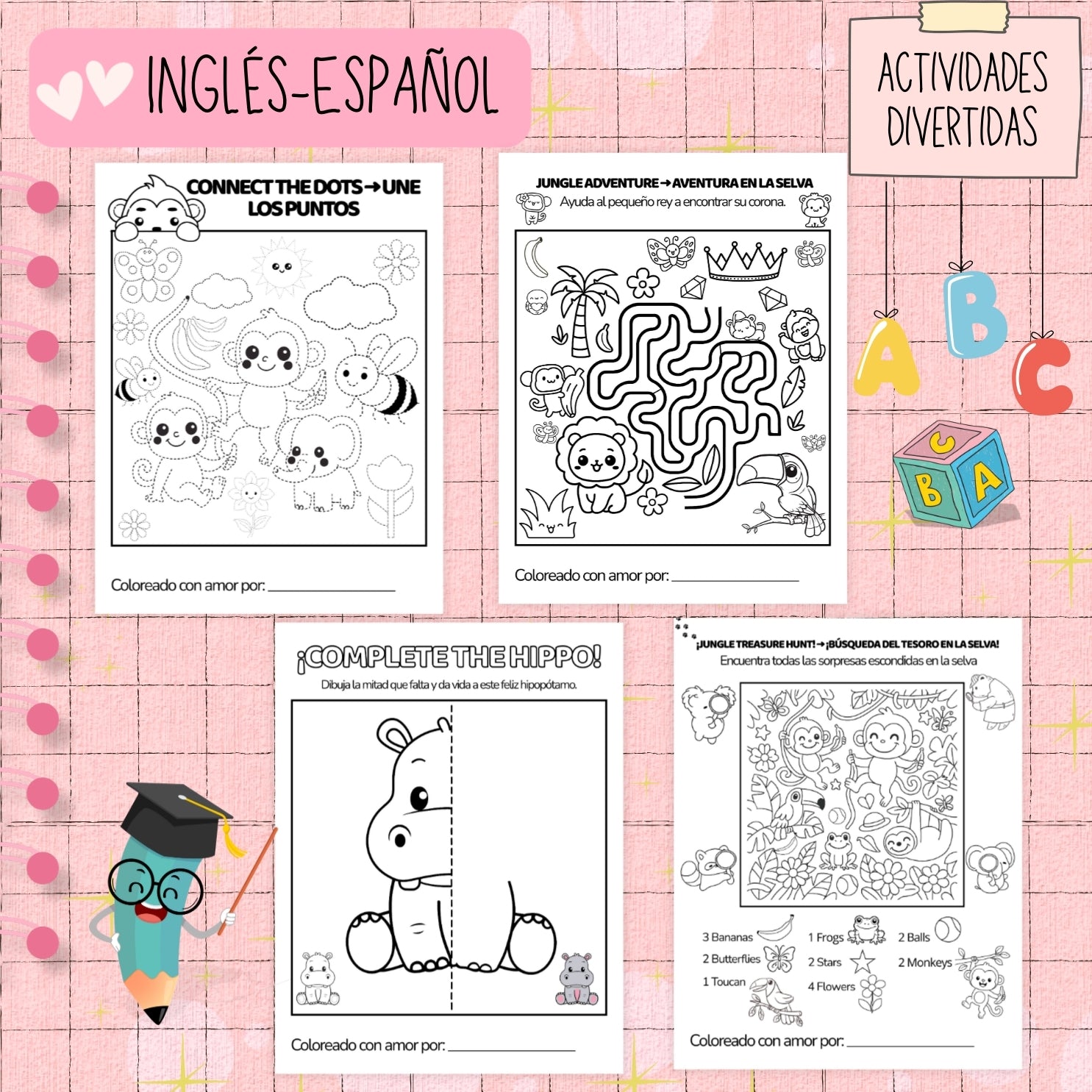 LIBRO DIGITAL BILINGÜE DIVERTIDO REINO ANIMAL: COLOREA, JUEGA Y APRENDE