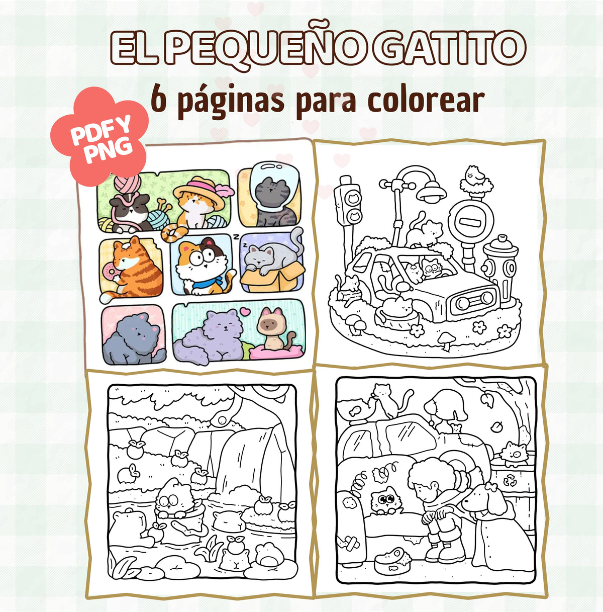 Combo digital para Colorear: El Pequeño Gatito + Pequeños Amigos