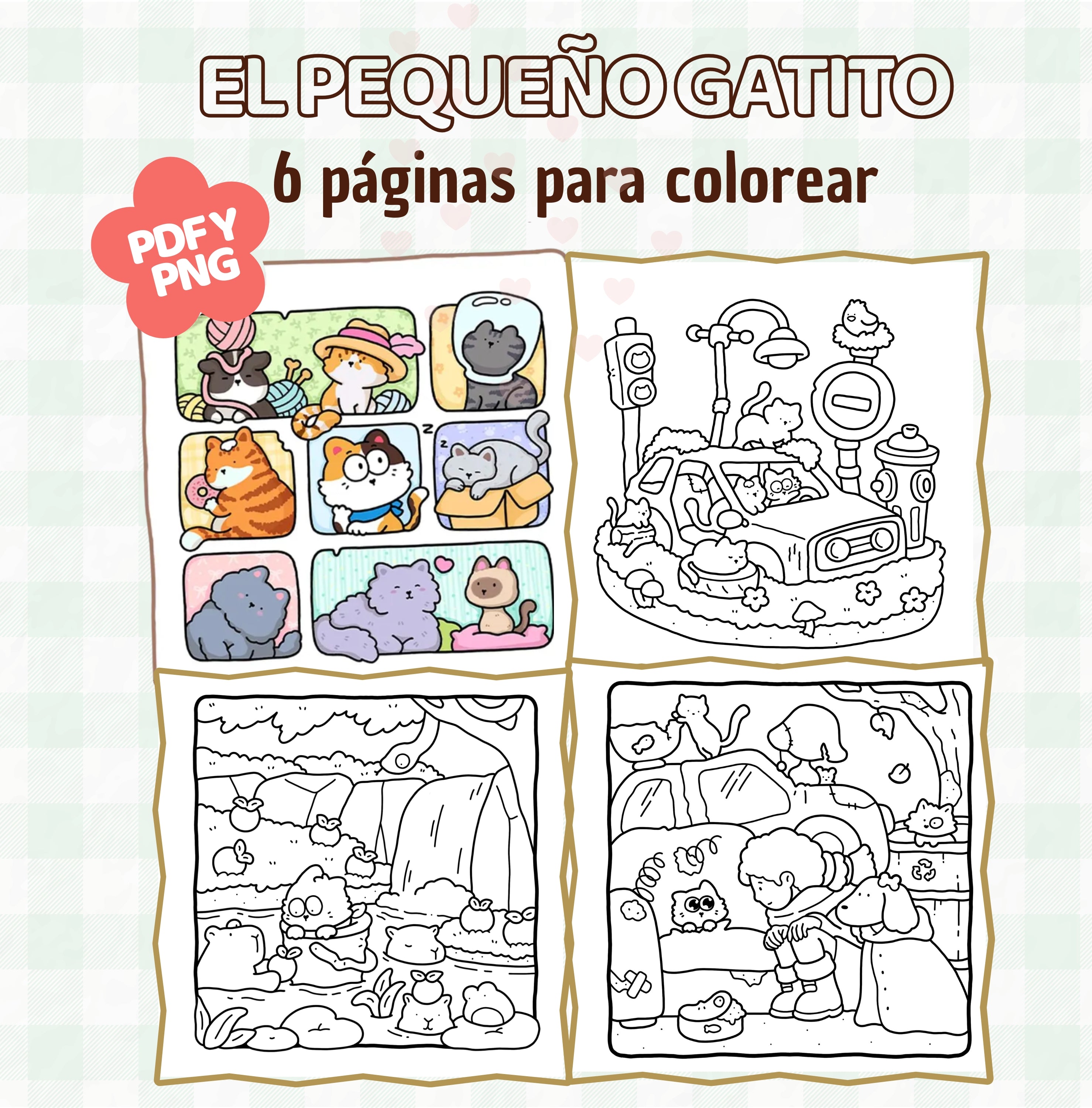 Combo digital para Colorear: El Pequeño Gatito + Pequeños Amigos