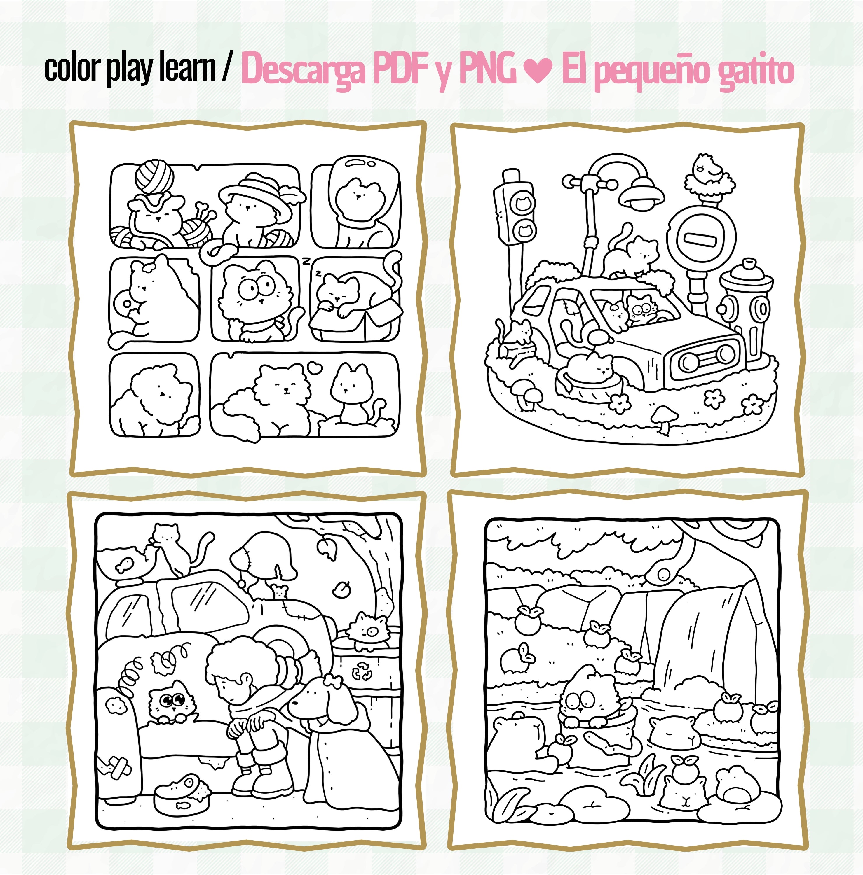 Combo digital para Colorear: El Pequeño Gatito + Pequeños Amigos