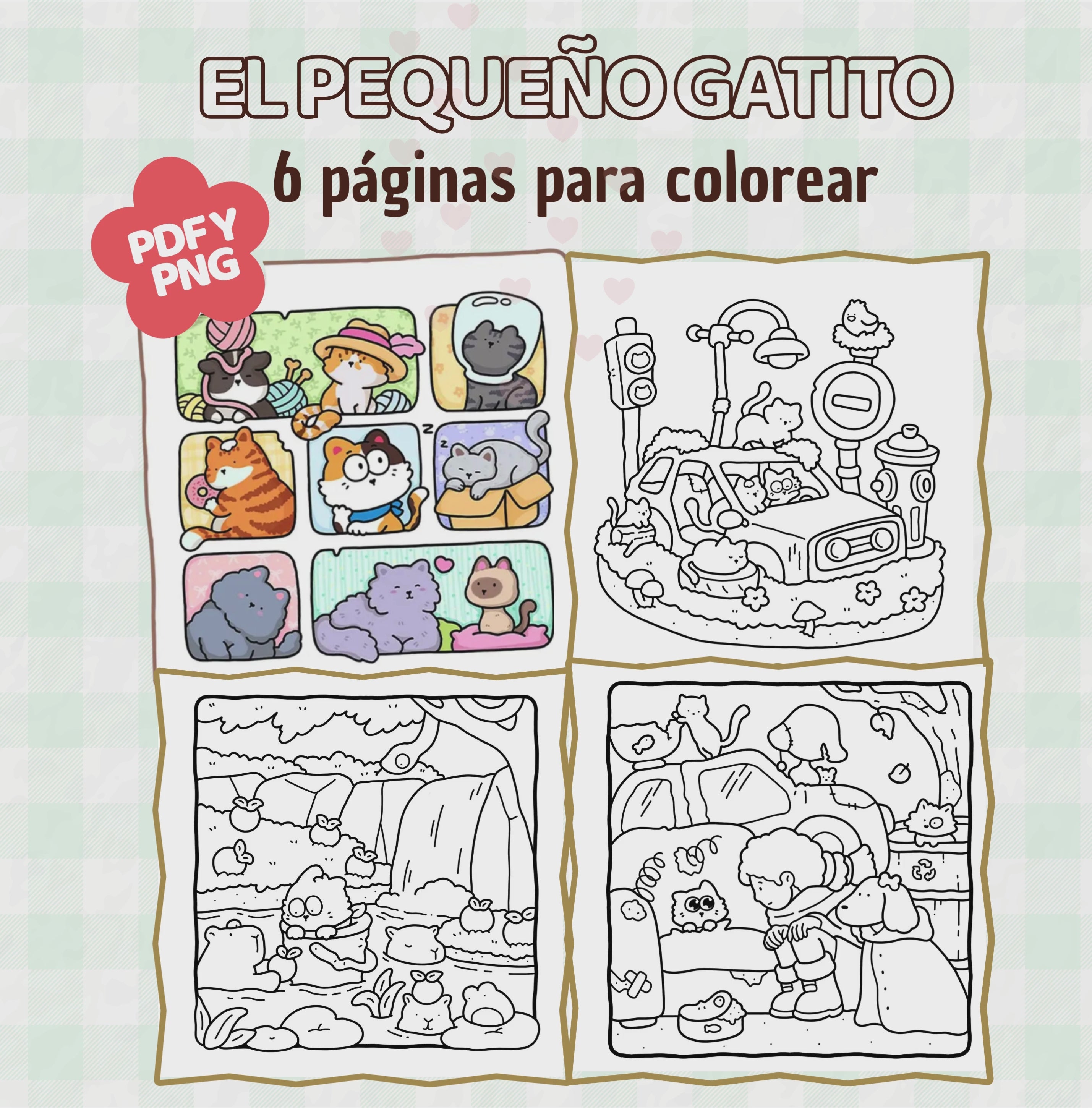 Combo digital para Colorear: El Pequeño Gatito + Pequeños Amigos