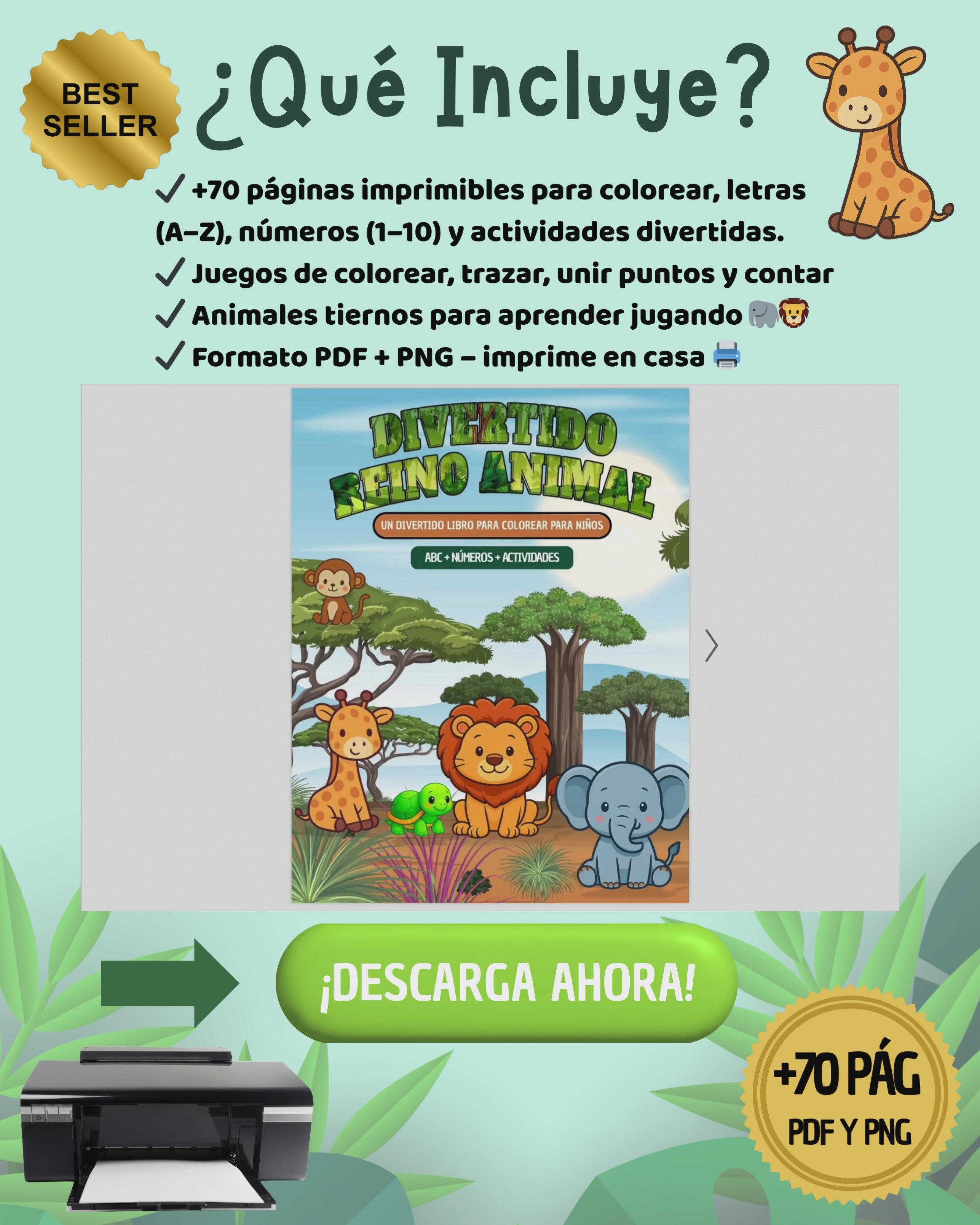 LIBRO DIGITAL DIVERTIDO REINO ANIMAL: COLOREA, JUEGA Y APRENDE
